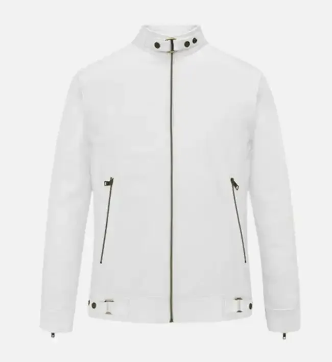 Mens Slim Fit Biker Leather White Jacket by Jacket Field