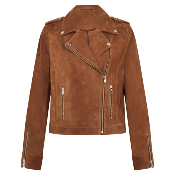 Womens Tan Biker Leather Suede Jacket by Jacket Field