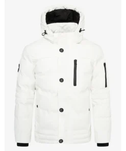 Mens Polyester Winter Off White Jacket with Hood by Jacket Field