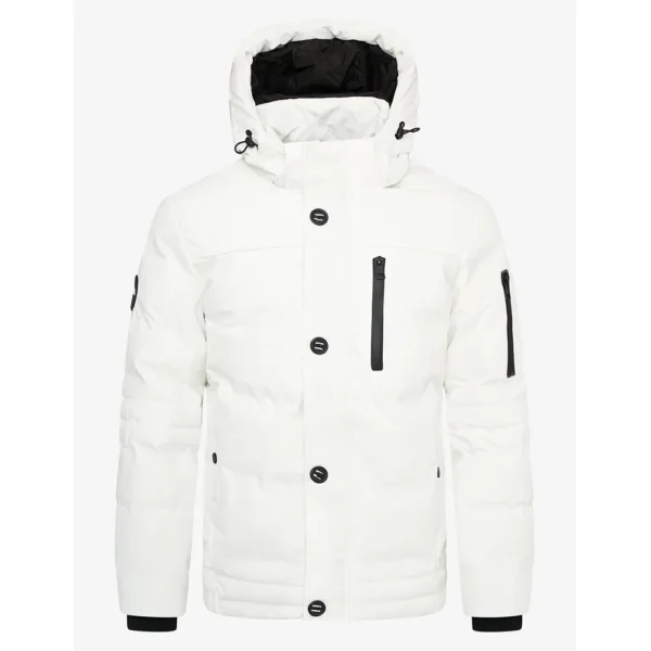 Mens Polyester Winter Off White Jacket with Hood by Jacket Field