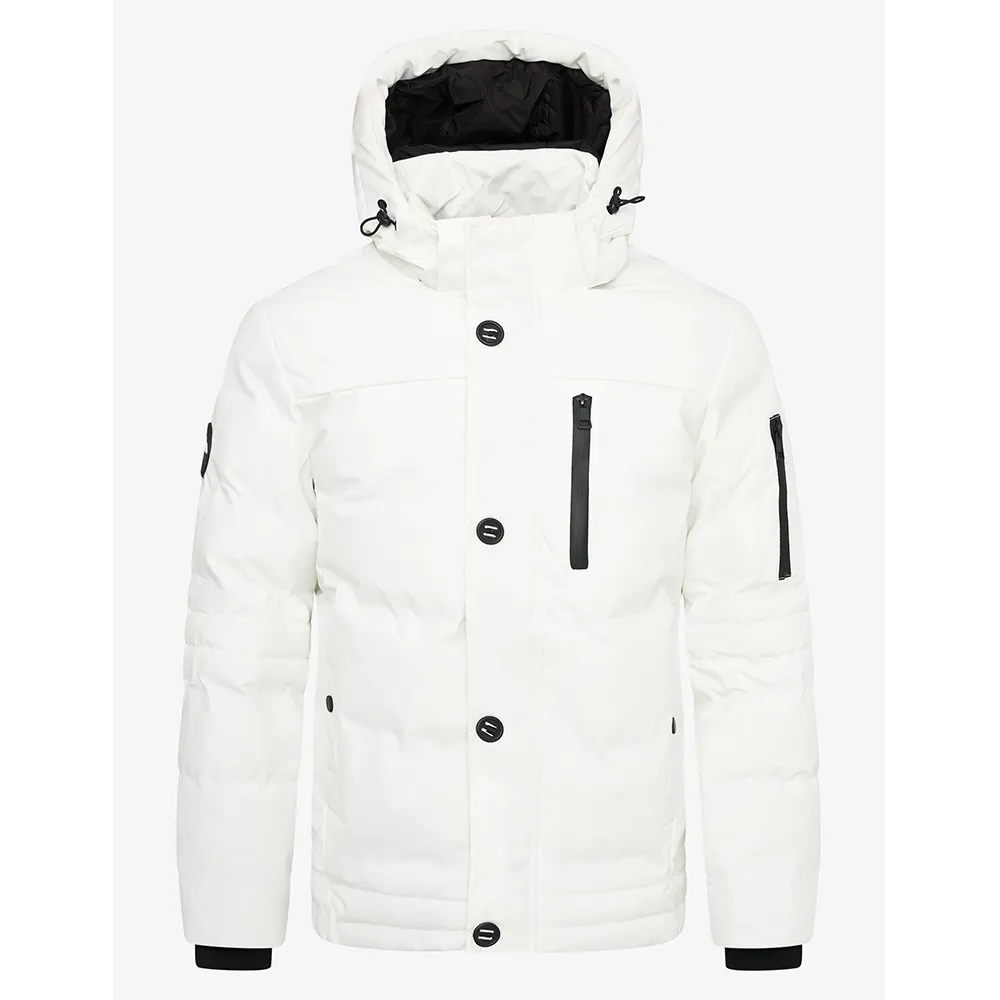 Mens Polyester Winter Off White Jacket with Hood by Jacket Field