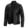 Mens Cafe Racer Vegan Black Leather Jacket by Jacket Field