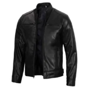 Mens Cafe Racer Vegan Black Leather Jacket by Jacket Field