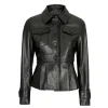 Gladys Women’s Short Body Peplum Black Leather Jacket By Jacket Field