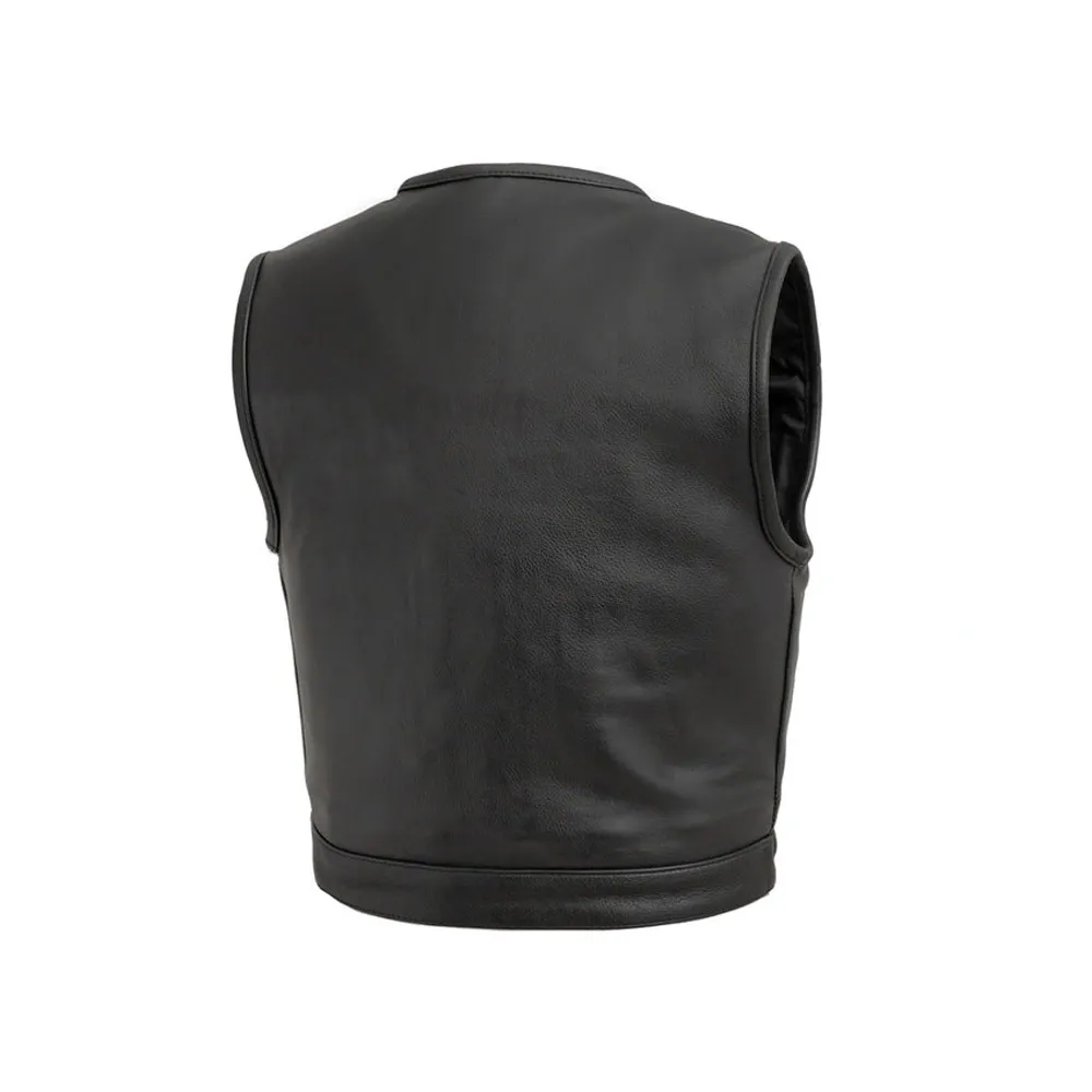 Mens Black Cowhide Leather Motorcycle Vest by Jacket Field