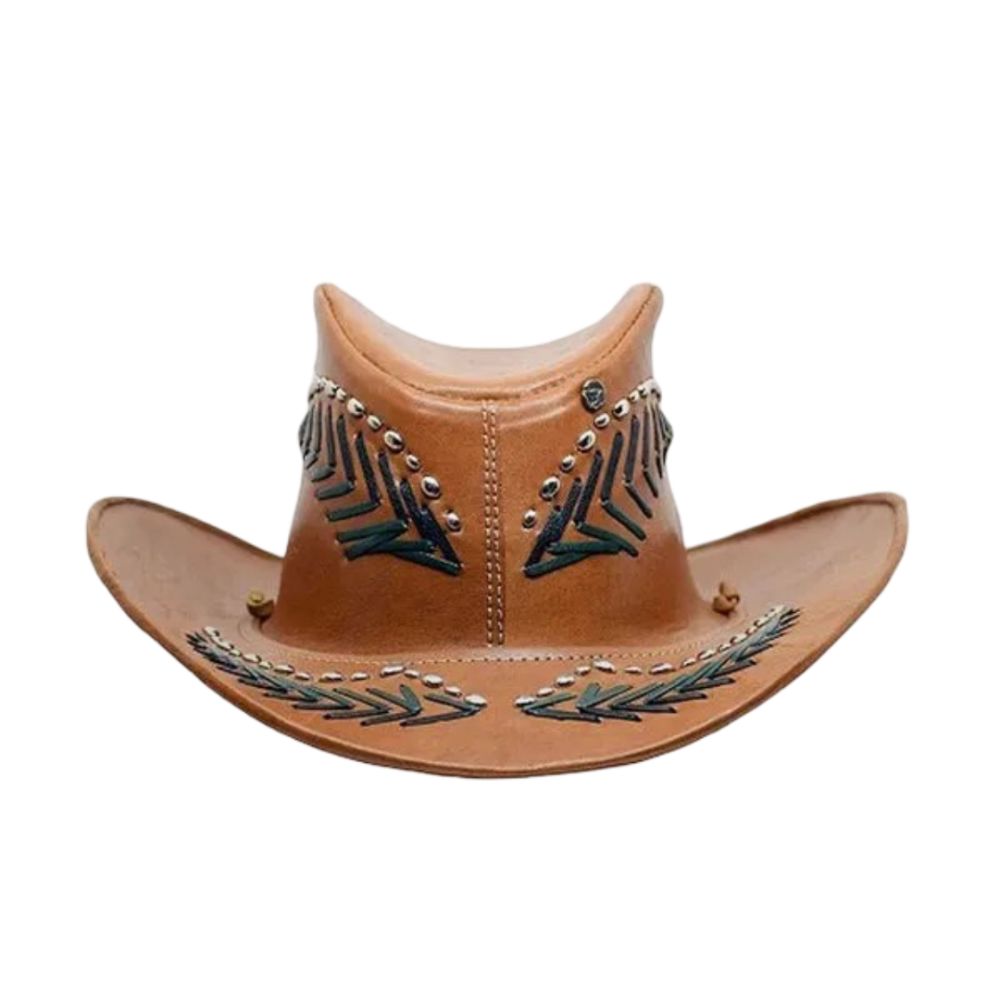 Mens Brown Handmade Western Cowboy Leather Hat by Jacket Field