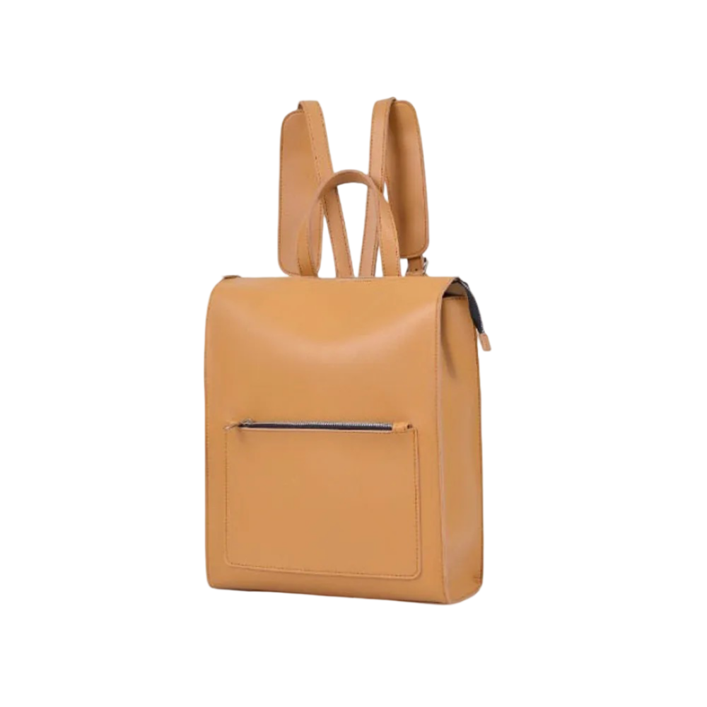 Womens Yellow Chic Zipper Closure Leather Backpack by Jacket Field