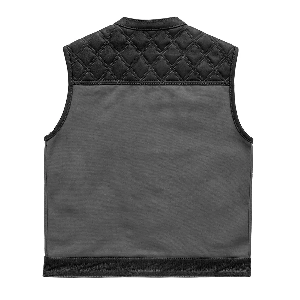 Hunt Club Style Mens Grey Canvas & Black Leather Vest by Jacket Field