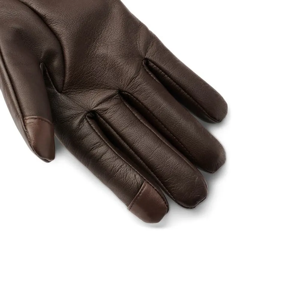 Mens Brown Quilted Leather Touchscreen Leather Gloves by Jacket Field