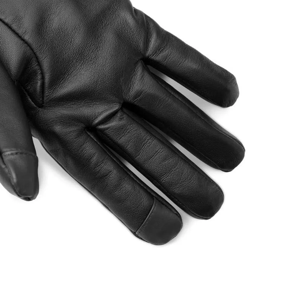 Mens Black Touchscreen Ribbed Leather Gloves by Jacket Field