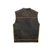 Gold Checker Style Mens Black Cowhide Leather Vest by Jacket Field
