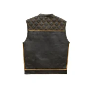 Gold Checker Style Mens Black Cowhide Leather Vest by Jacket Field