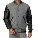 Mens Light Oxford & Black Sleeves Clothing Varsity Jacket by Jacket Field