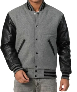 Mens Light Oxford & Black Sleeves Clothing Varsity Jacket by Jacket Field