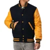 Mens Black & Bright Gold Leather Sleeves Clothing Varsity Jacket by Jacket Field