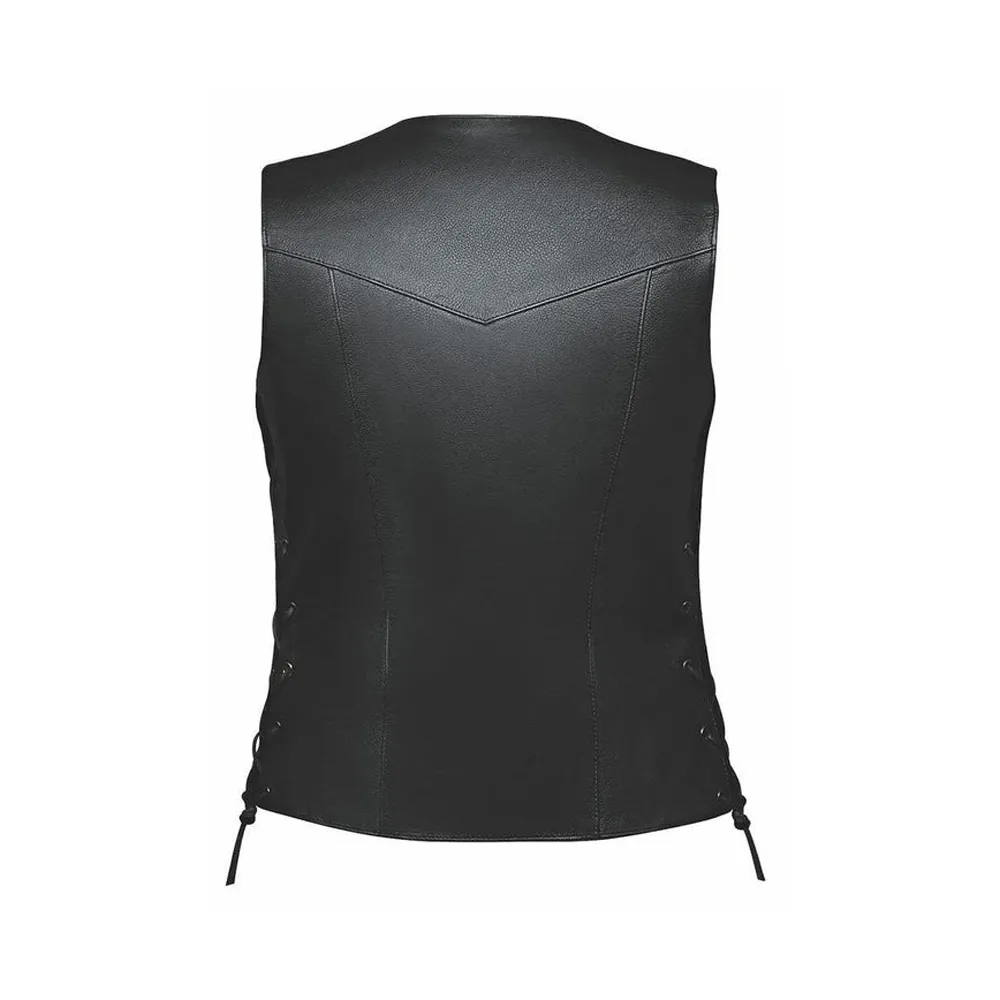Womens Black Flap Closure Leather Vest by Jacket Field
