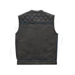 Blue Checker Style Mens Black Cowhide Leather Vest by Jacket Field