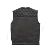 Blue Checker Style Mens Black Cowhide Leather Vest by Jacket Field