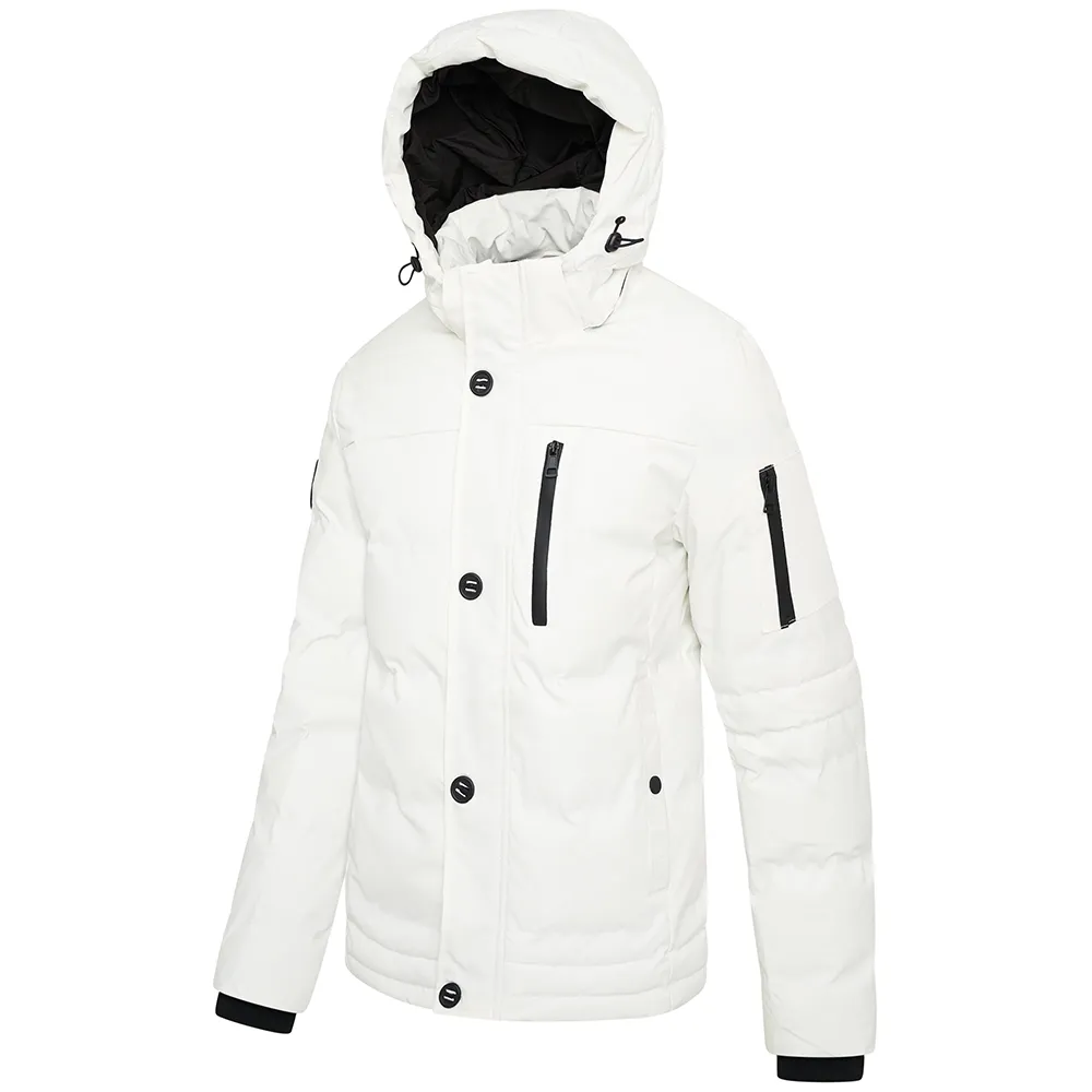 Mens Polyester Winter Off White Jacket with Hood by Jacket Field