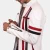 Mens Biker Racer Leather White Jacket by Jacket Field