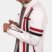 Mens Biker Racer Leather White Jacket by Jacket Field
