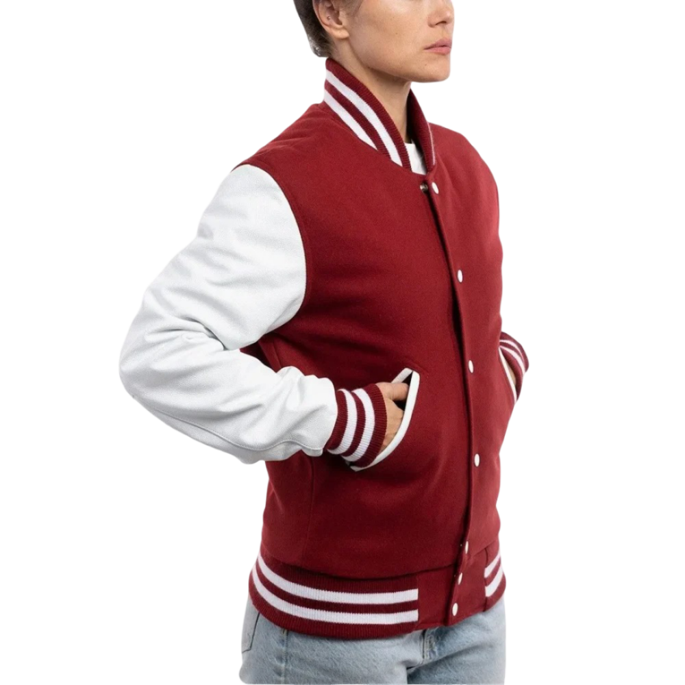 Womens Cardinal Red & White Clothing Varsity Jacket by Jacket Field