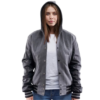 Womens Light Oxford Wool & Black Clothing Varsity Jacket with Hood by Jacket Field