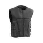 Commando Swat Style Mens Black Cowhide Leather Motorcycle Vest by Jacket Field