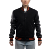 Womens Black Clothing Varsity Jacket with Orange Stripes by Jacket Field