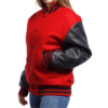 Womens Red Wool Body & Black Leather Sleeves Clothing Varsity Jacket by Jacket Field