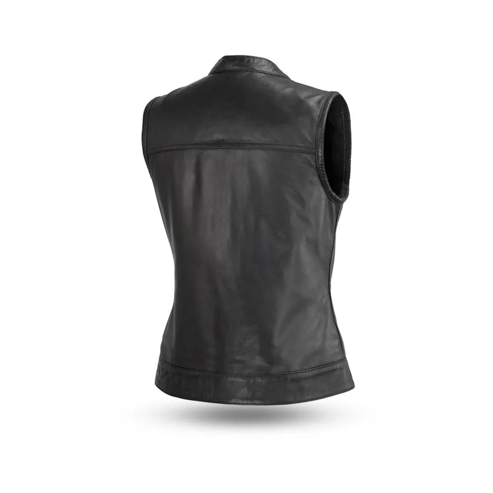 Ludlow Women’s Leather Motorcycle Vest – Sheep Diamond Club Style by Jacket Field
