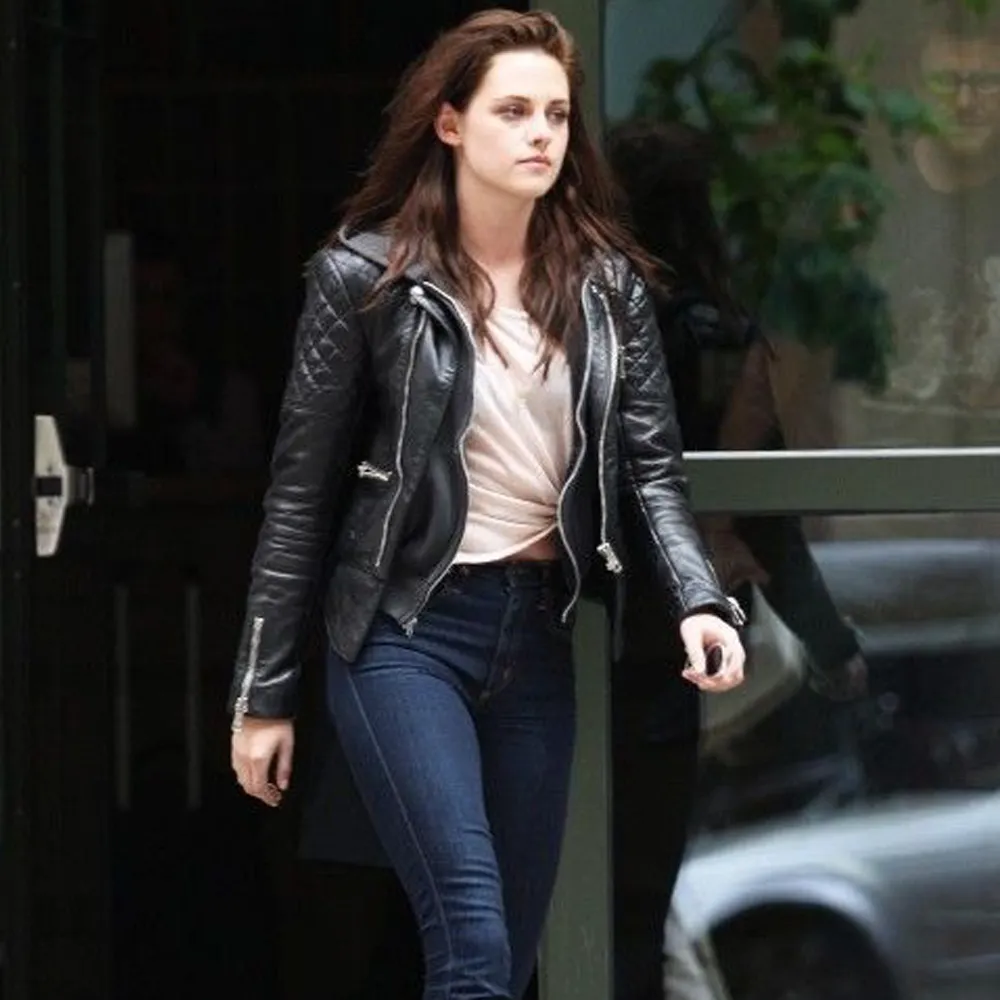 Kristen Stewart Womens Black Biker Celebrity Leather Jackets by Jacket Field