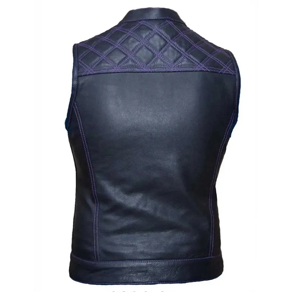 Womens Black & Purple Leather Vest by Jacket Field