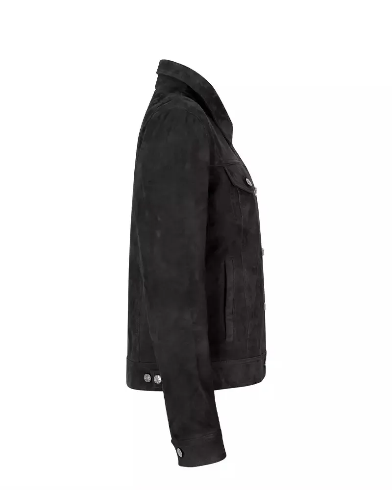 Womens Black Leather Trucker Suede Jacket by Jacket Field