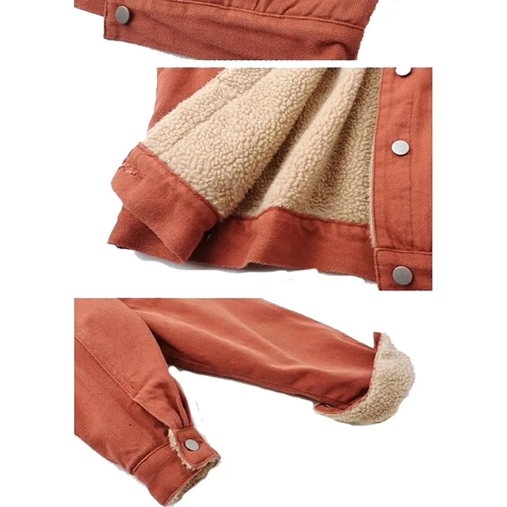 Womens Orange Sherpa Fleece Denim Jacket by Jacket Field