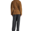 Womens Light Kaki Leather Double-Breasted Suede Jacket