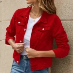 Womens Classic Red Denim Jacket by Jacket Field