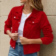 Womens Classic Red Denim Jacket by Jacket Field