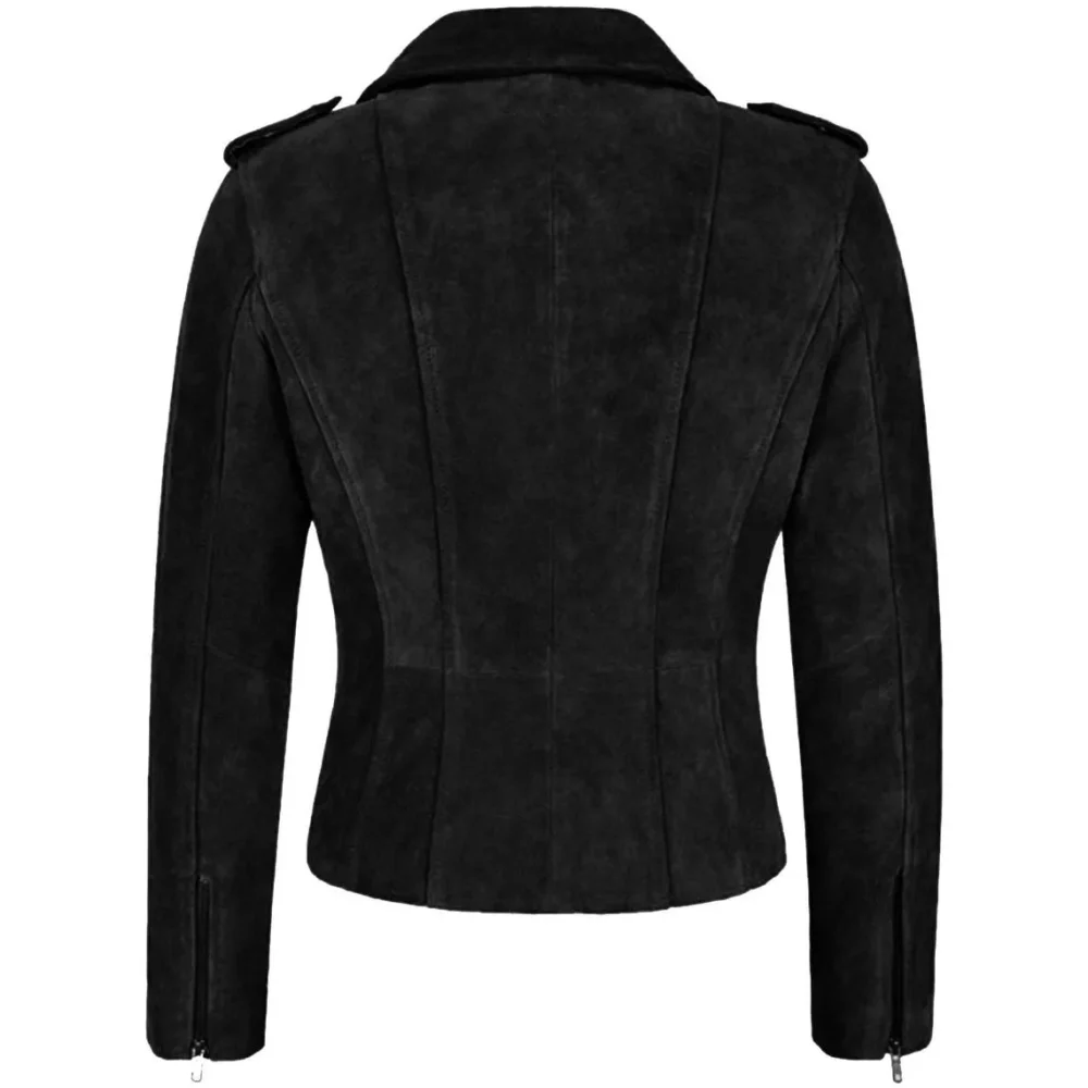 Womens Black Cow Leather Biker Suede Jacket by Jacket Field