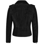 Womens Black Cow Leather Biker Suede Jacket by Jacket Field