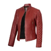 Womens Quilted Biker Style Red Leather Jacket by Jacket Field