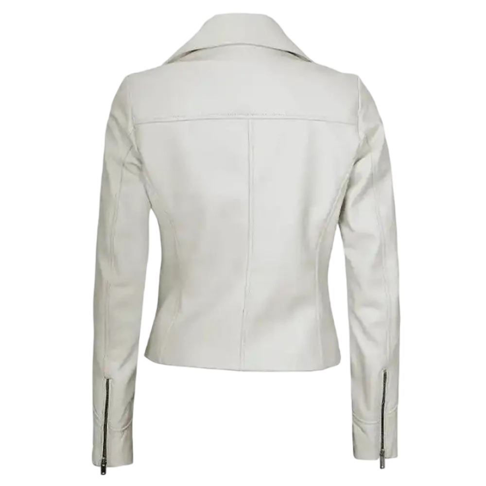 Women’s Moto Style White Leather Jacket By Jacket Field