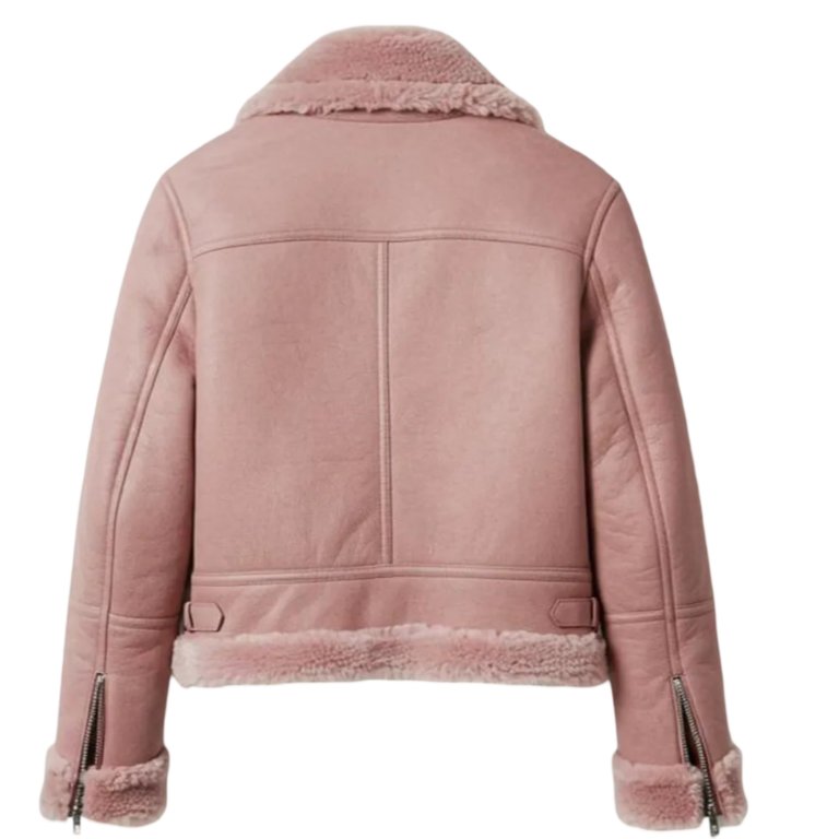 Womens Faux Shearling Moto Pink Jacket by Jacket Field