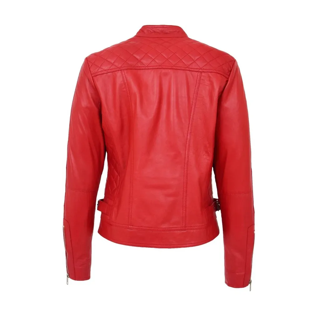 Womens Biker Soft Red Leather Jacket by Jacket Field