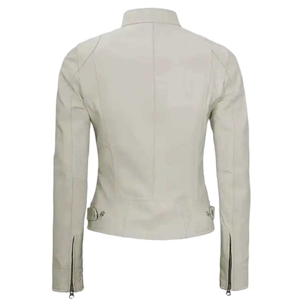 Women’s Cafe Racer White Leather Jacket By Jacket Field