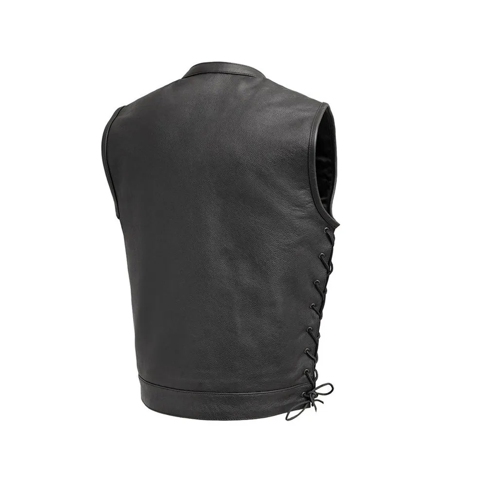 Sniper Club Style Mens Black Cowhide Leather Motorcycle Vest by Jacket Field