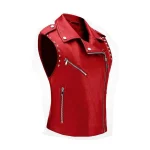 Womens Biker Red Leather Vest with Studded Accents by Jacket Field