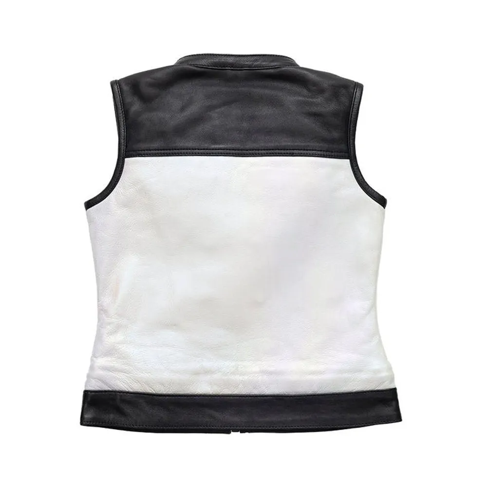 Women's Club Style Motorcycle White Leather Vest By Jacket Field