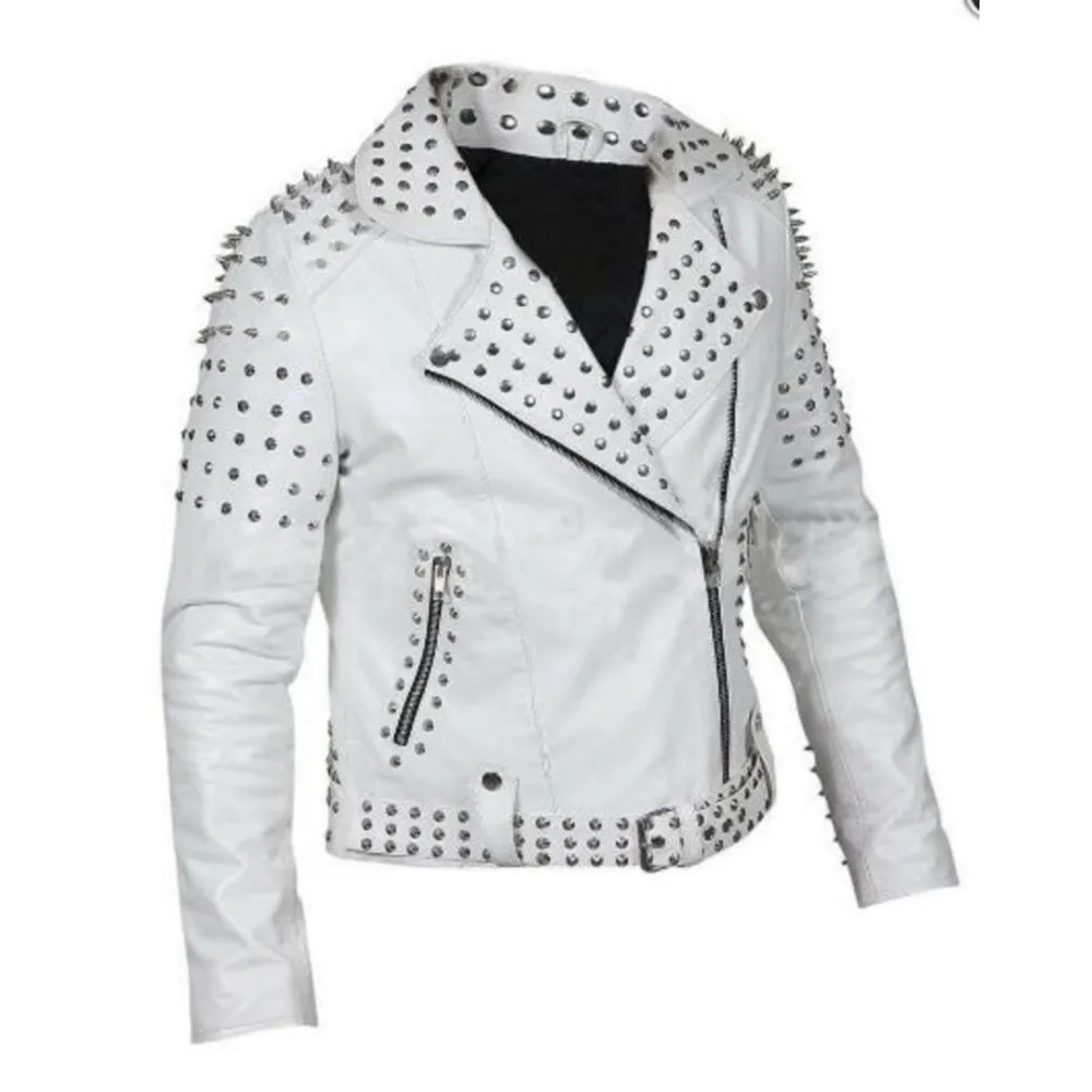 Stylish Calf Leather Biker White Jacket for Women By Jacket Field