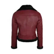 Womens Biker Shearling Black and Maroon Leather Jacket by Jacket Field
